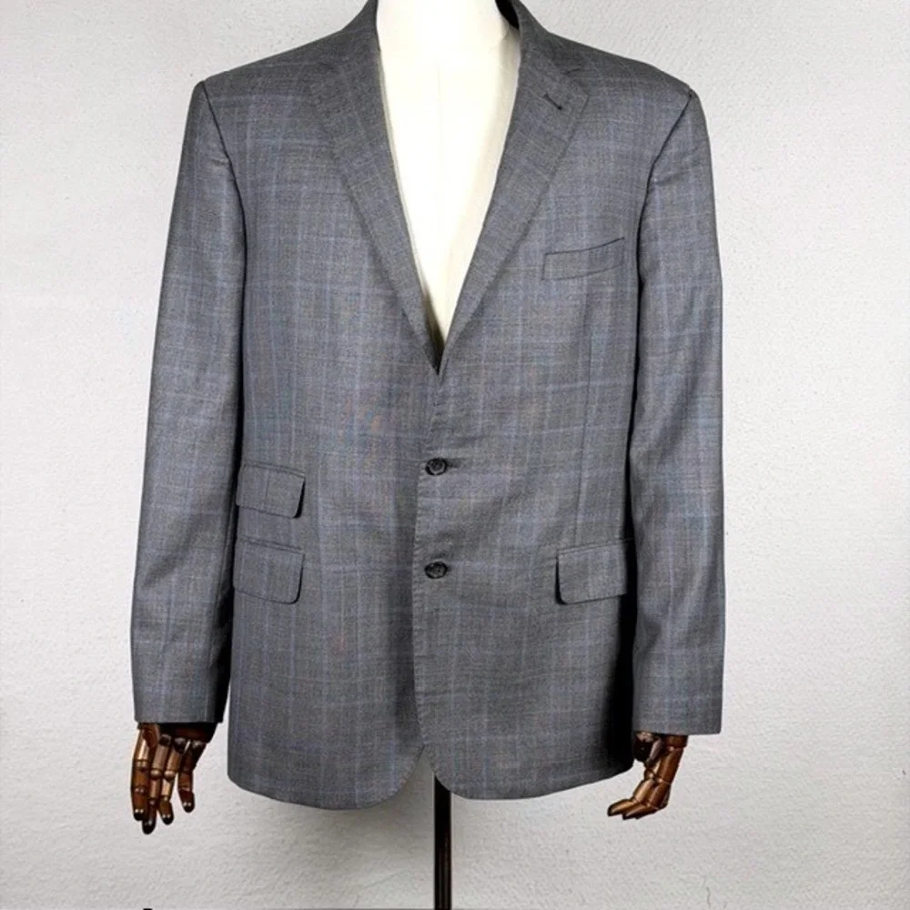Jos. A. Bank Reserve Grey Plaid Guabello Super 130s Wool Blazer 46R 46 Regular